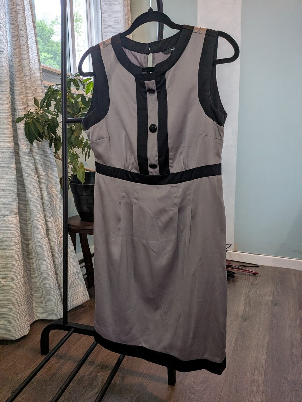 H&M Gray Sheath Dress with Black Trim